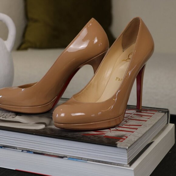 Christian Louboutin Nude Patent Leather Simple Round Toe Pumps - Picture 2 of 7